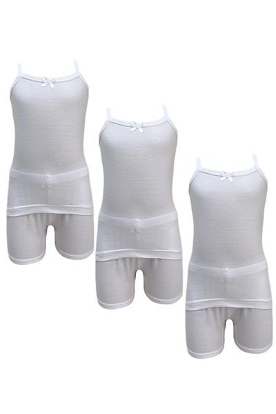 City Rose Fashion 3 - Pieces Cotton Camisole and Short Underwear Girls Set White