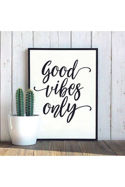 PİXWALLART 1 bucată Good Vibes scrisă din lemn MDF cadru aspect MDF pictat