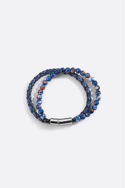 Avva Men's Blue Leather and Stone Bracelet A51Y9606