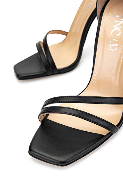 Tamer Tanca Women's Genuine Leather Black Leather Heeled Shoes