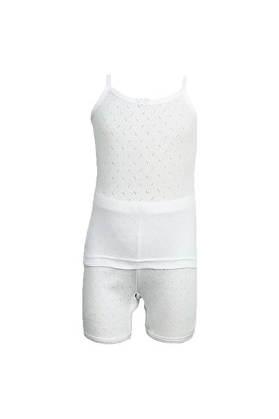 City Rose Fashion 6-Pieces Camisole And Short Underwear Girls Set Perforated Cotton 100% White