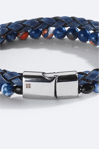 Avva Men's Blue Leather and Stone Bracelet A51Y9606