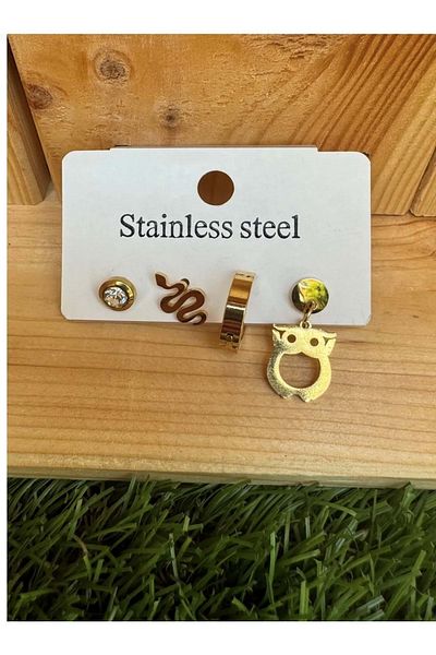 stainless steell طقم أقراط ستيل / ذهبي