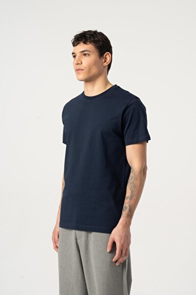 MFY Fashion Men's 100% Cotton Regular Cut Crew Neck Short Sleeve T-Shirt Navy Blue