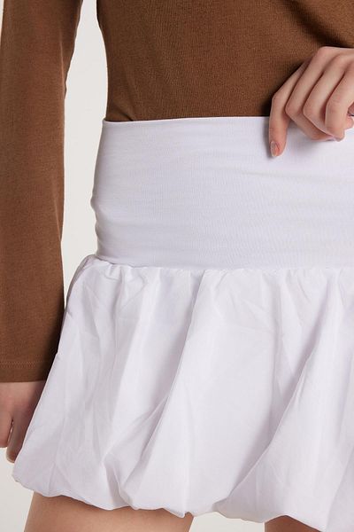 Tudors Women's Slim Fit Cotton Elastic Balloon Mini Length White Skirt