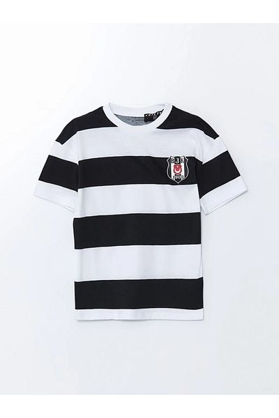 LC Waikiki LCW Παιδικό μαύρο εμπριμέ ριγέ μπλουζάκι για αγόρι