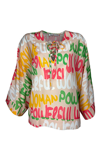 Berr-ın Slogan Desenli Pembe Bluz