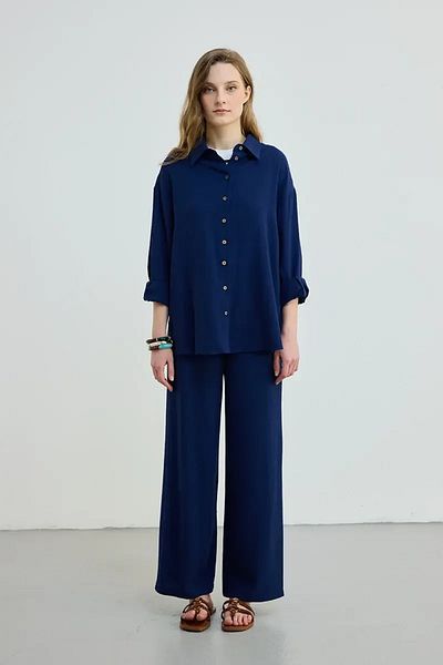 Gusto Λινό πουκάμισο Casual Fit - Navy Blue