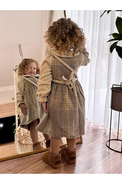 Cherrys Bebek Baby collar plaid dress