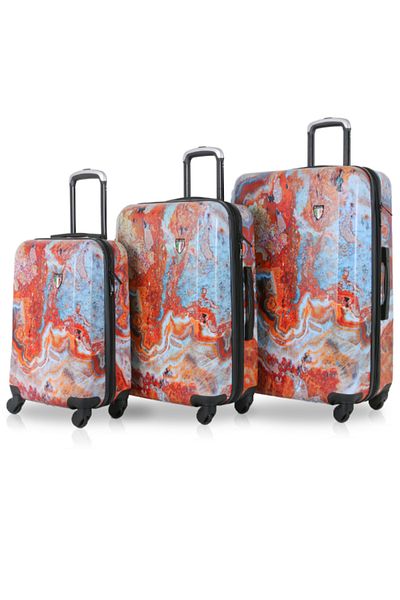TUCCI 3-Piece Turkish Marble Art Rigid ABS Luggage Trolley Set
