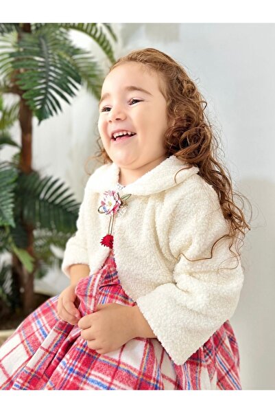 Cherrys Bebek Plaid Girl's Dress with Plush Bolero