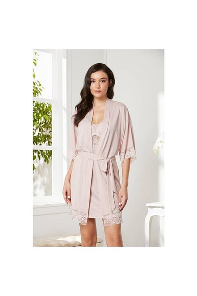 Pierre Cardin Combed Cotton Lace Nightgown & Dressing Gown Set - 4020