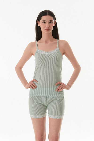 Fulla Moda Pajama Set with Thin Striped Lace Shorts
