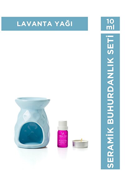 Volkan Ates Natural & Beauty Seramik Buhurdanlık Seti Açık Mavi Renk + Lavand...