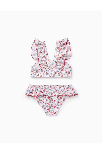 Ziddy Floral UPF80 Bikini for Girls, White