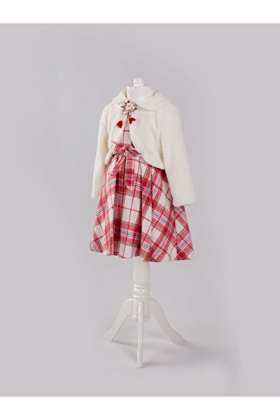 Cherrys Bebek Plaid Girl's Dress with Plush Bolero