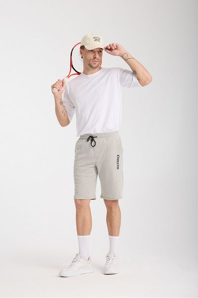 ZİYMO Men's Striped Combed Shorts T-Shirt Suit - Bottom Top Sweatpants Set