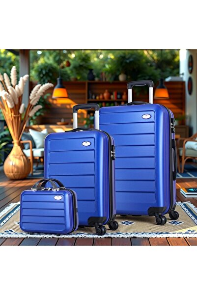 My Valice Ruby Abs Kabin Orta Ve Makyaj Boy Mavi 3'lü Valiz Seti