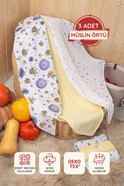 LUCKKA 3-Piece Multi-Purpose Muslin Cover Set - 75X75 cm - Ztc200