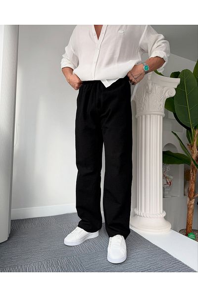 viperkombin Polo Neck Half Zipper T-Shirt and Linen Trousers Summer 2-Piece Combination