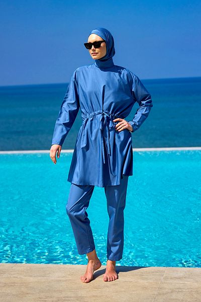 A Andalus Fully Covered Hijab Swimsuit with Hidden Zipper and Drawstring Detail A2502-6
