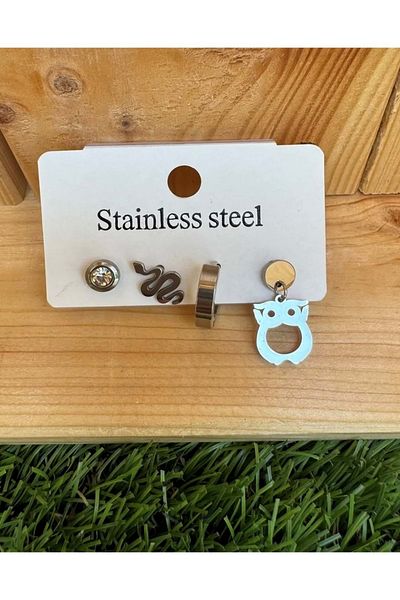 stainless steell طقم حلق استيل / لون فضي