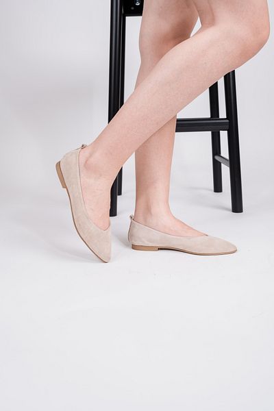 LA PASSION Genuine Leather Pointed Toe Mink Suede Women's Ballerinas