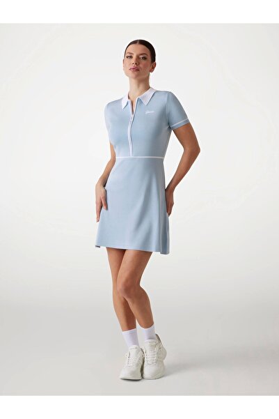 Guess Γυναικείο Μπλε Κοντομάνικο Πλεκτό Φόρεμα