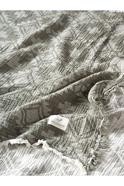 MYLASA HOME Muslin 4 Layer Aztec Patterned (Jacquard) Double Bedspread-Summer Pique 220X240Cm