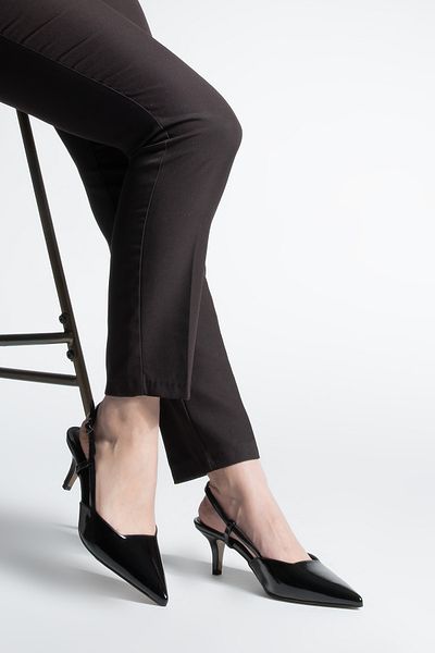 Marjin Women's Stiletto Pointed Toe Open Back Strap Heeled Shoes Verani Black Patent Leather