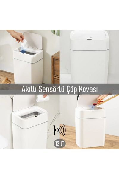 EVLE Πολυτελής Κάδος απορριμμάτων με αυτόματο αισθητήρα ανοίγματος καπακιού 12 lt, 23,5 x 17,5 x 31,8 cm