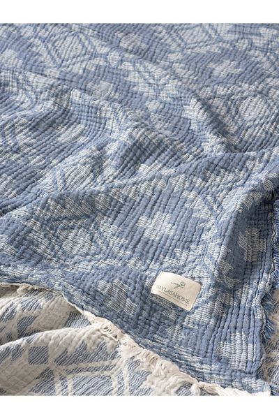 MYLASA HOME Muslin 4 Layer Aztec Patterned (Jacquard) Double Bedspread-Summer Pique 220X240Cm