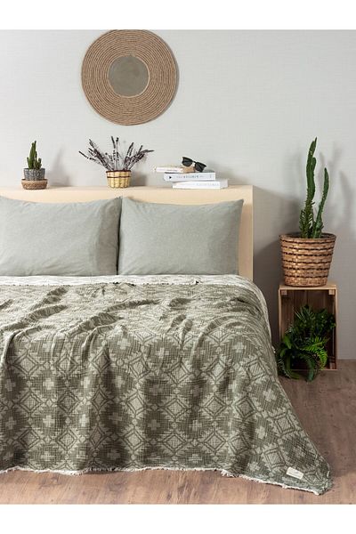 MYLASA HOME Muslin 4 Layer Aztec Patterned (Jacquard) Double Bedspread-Summer Pique 220X240Cm