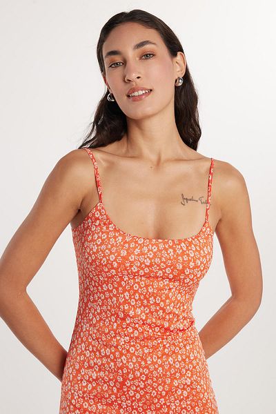 Tudors Rochie midi cu mâneci zero, slim fit, portocaliu, cu imprimeu
