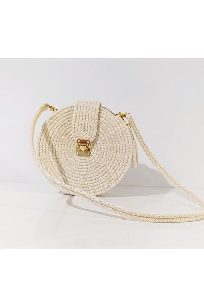 EL YAPIMI حقيبة صيفية أنيقة بلون كريمي لعيد الميلاد