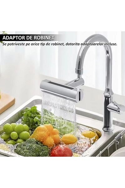 NEXTLY Adaptor robinet universal NEXTLY, pentru baie/bucatarie, 4 moduri de jet, cap rotativ 360°