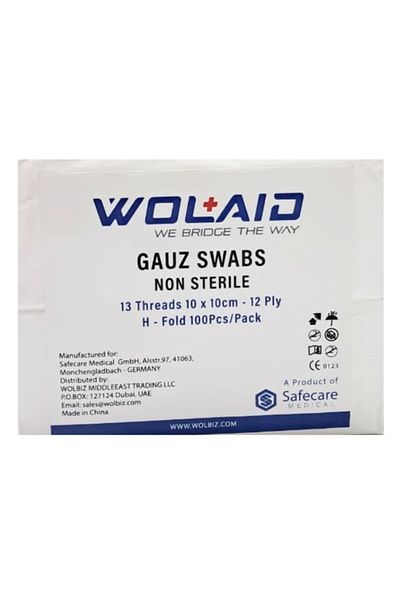WOLAID Gauz Swabs Non Sterile 10X10Cm 12Ply