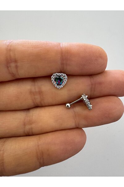 Arescollection zirkon taşlı kalpli helix lobe uyumlu 1 adet piercing küpe