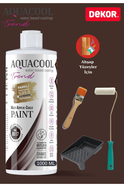 Aquacool Trend Aquacool 1000 ml Ahşap Dönüşüm Boyama Seti Kadife Rulo, Boyacı Tavası, Fırça Ral 8017 Dolap Boyası