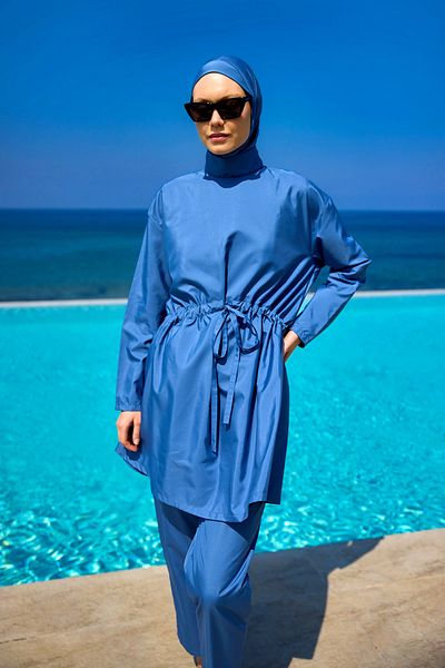 A Andalus Fully Covered Hijab Swimsuit with Hidden Zipper and Drawstring Detail A2502-6