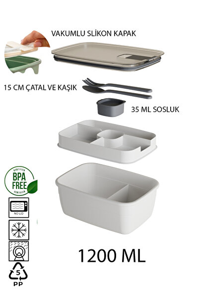 Citim Silikon Kapak Vakumlu Kaşık Çatallı Sosluklu Bölmeli Beslenme Çantası-2...