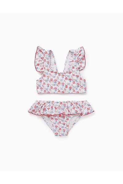 Ziddy Floral UPF80 Bikini for Girls, White
