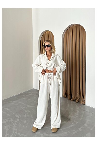 My Blog Természetes 100% pamut duplasoros záródású, egygombos kimonó nadrágkosztüm - 8351