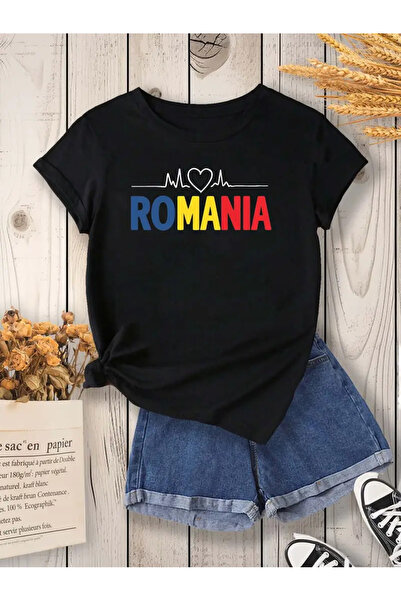 AEMİ Unisex Rumunija Štampano 100% pamuk Oversize kroj T-shirt