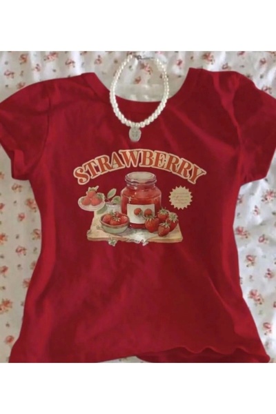 Violon بلوزة حمراء مطبوعة بالفراولة