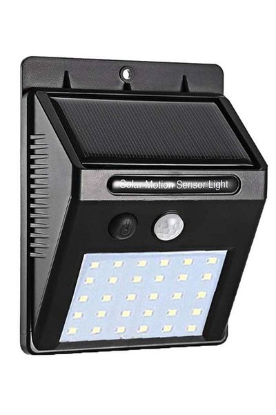 DLC مصباح حائط يعمل بالطاقة الشمسية مزود بمستشعر حركة PIR، 25 مصباح LED، أسود/أبيض، 6 × 16 سم