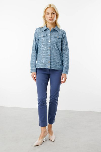 Ekol Self Patterned Sequined Coat Blue 06030