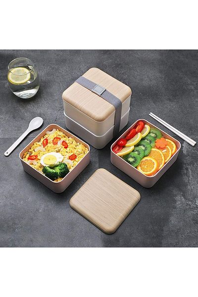 COOYA 1.4l Double-Layer Lunch Box, With Cutlery, Leak-Proof, Microwaveable, Suitable for School Trips