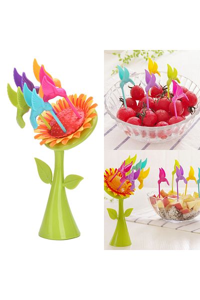Skygo Plastic Fruit Fork Sunflower 5 Birds Fork Set