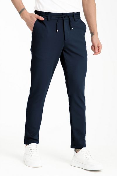 Varetta Ανδρικό παντελόνι Jogger με μπλέ Navy μέση με ελαστικό κορδόνι με πλαϊνές τσέπες Lycra Ανδρικό παντελόνι Jogger ίσιο πόδι